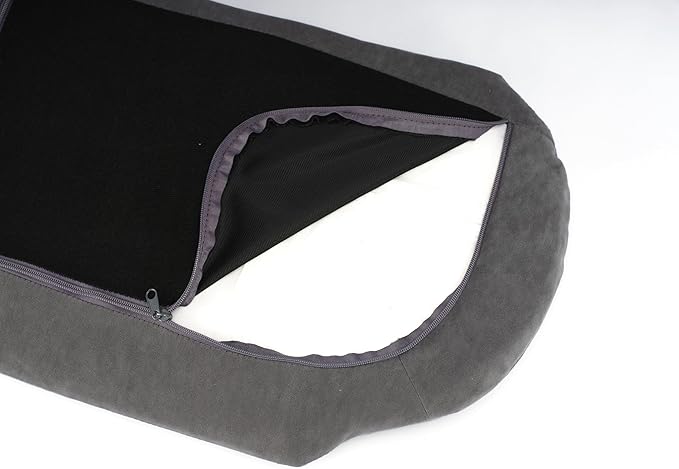 Scandinavian Style Elevated Dog Bed, Pet Sofa with Solid Wood Frame & Walnut Bent Wood Back, Orthopedic Support, Removable Washable Velvet Cover, Small Size, Dark Grey