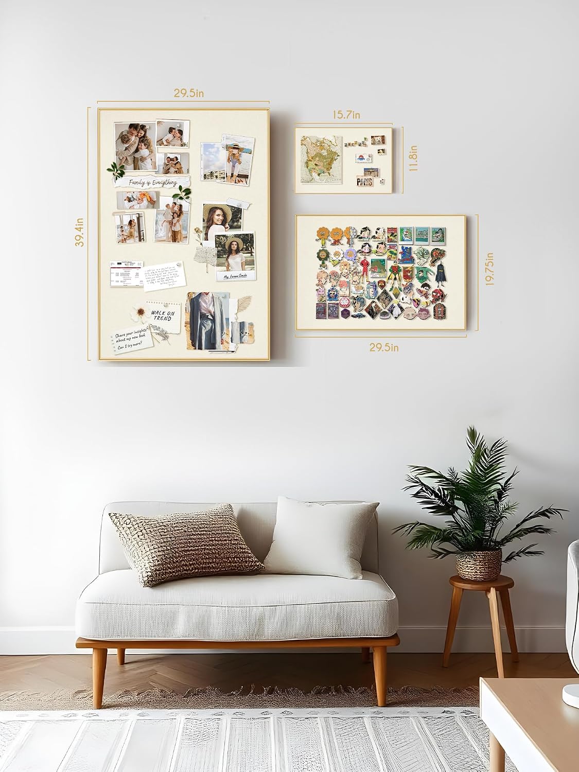 Fabric Bulletin Board 40x30 inches, Golden Aluminum Framed Wall Pin Board