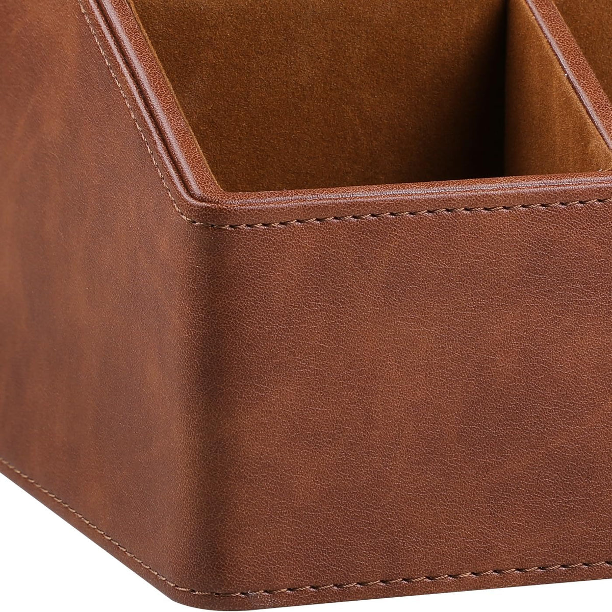 PU Leather Desk Organizer, Remote Control Holder (Brown)