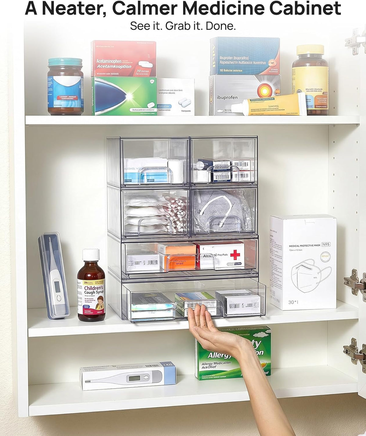 Vtopmart Stackable Storage Drawers Set of 6, Plastic Organizer Bins