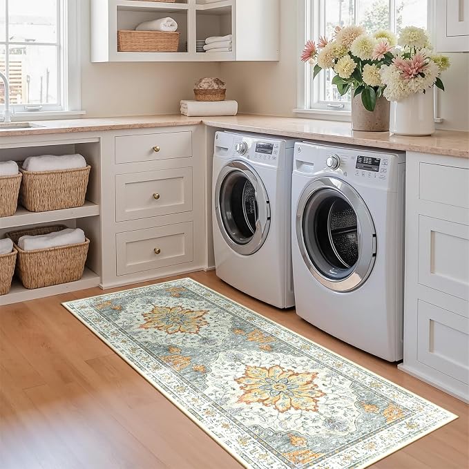 RELEANY Area Rugs Runner 2'x5' Washable Non-Slip, Floral Vintage Distress