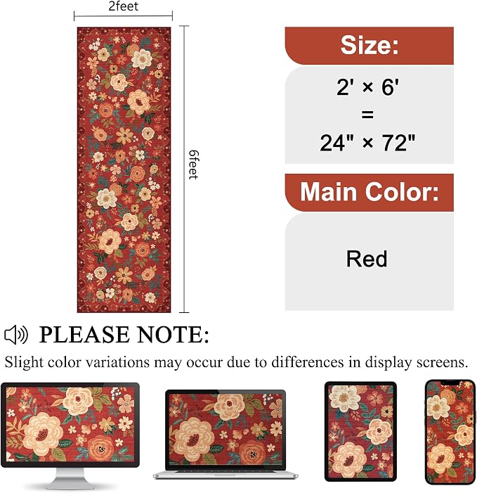 DUKINO 2x6 Runner Rug for Hallway, Washable Kitchen Runner Rug