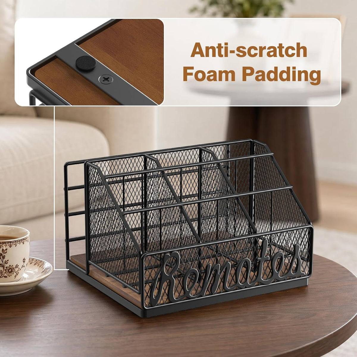 9-Slot Remote Control Holder, Farmhouse Remote Caddy, Brown+Black