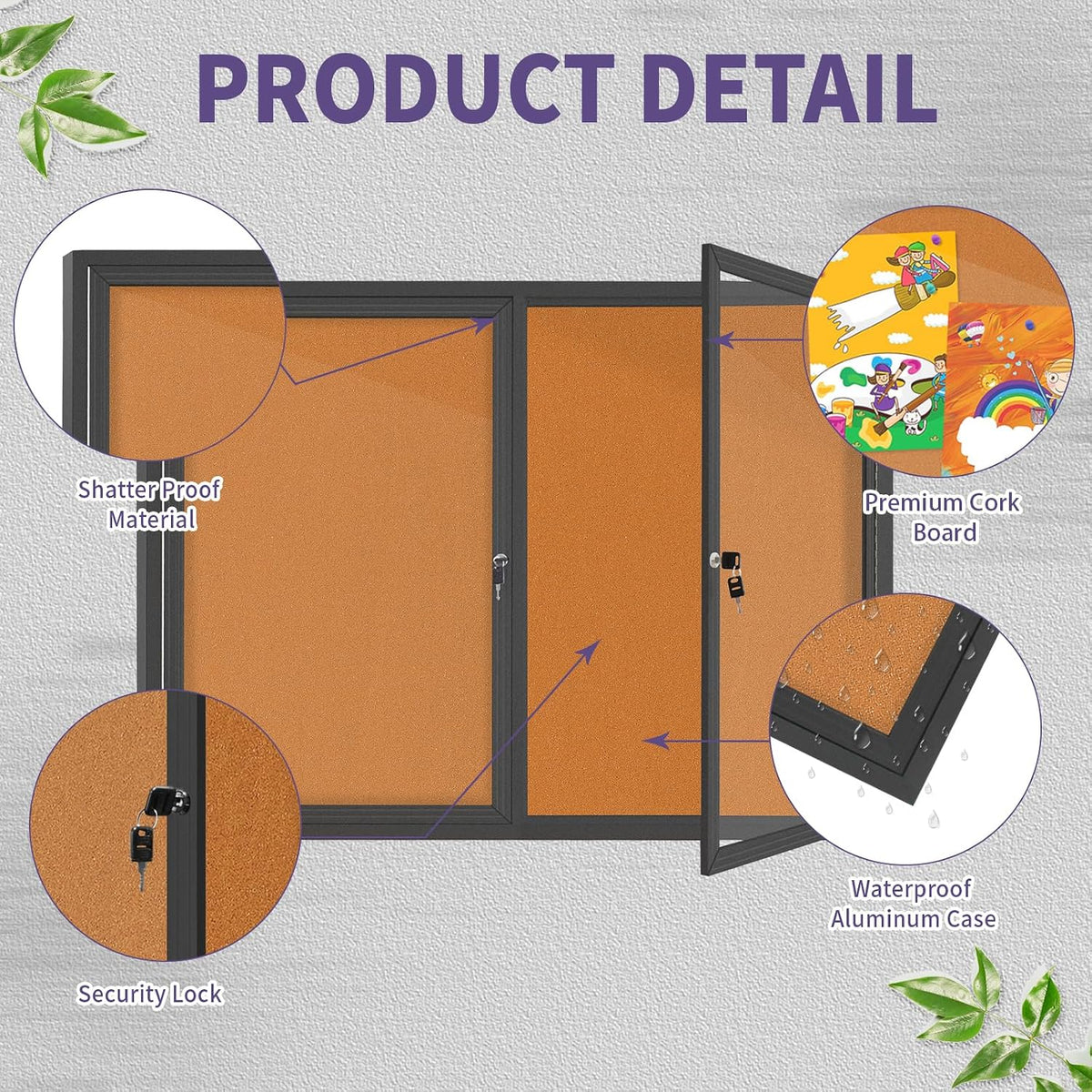 Outdoor Enclosed Bulletin Board Weatherproof Bulletin Board with Locking Door, 44x32 in Wall-Mounted Message Board for Notices & Announcements