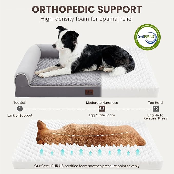 Large Dog Beds Large Sized Dogs, Orthopedic XXL XL Dog Bed for Medium Size Dogs, Big Waterproof Couch Sofa with Removable Washable Cover for Pet, Light Grey, 36"*27"*6.5"