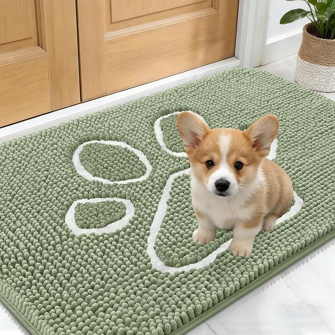 OLANLY Dog Door Mat for Muddy Paws 24x16, Paw Print Design, Absorbs Moisture
