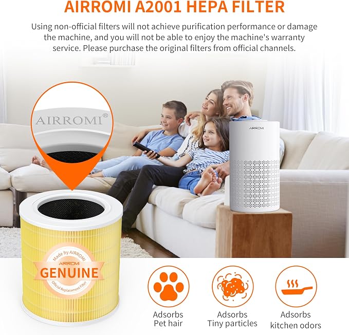 AIRROMI A2001 HEPA Air Purifier Replacement Filter: Original 3-in-1 Filter