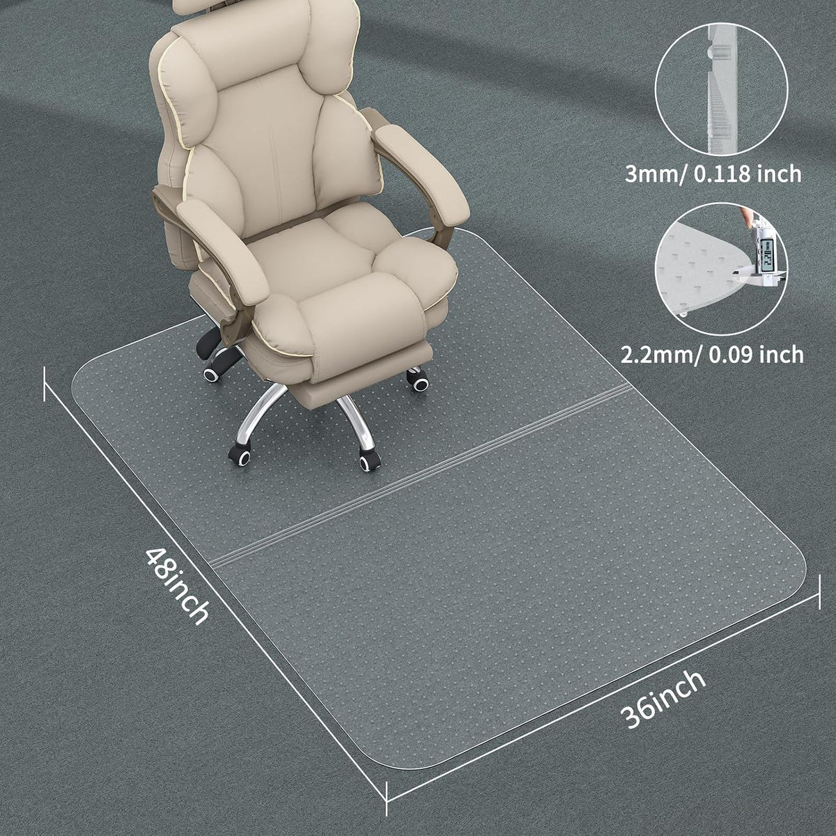 Office Chair Mat for Carpet, 36" X 48" - Ship Flat