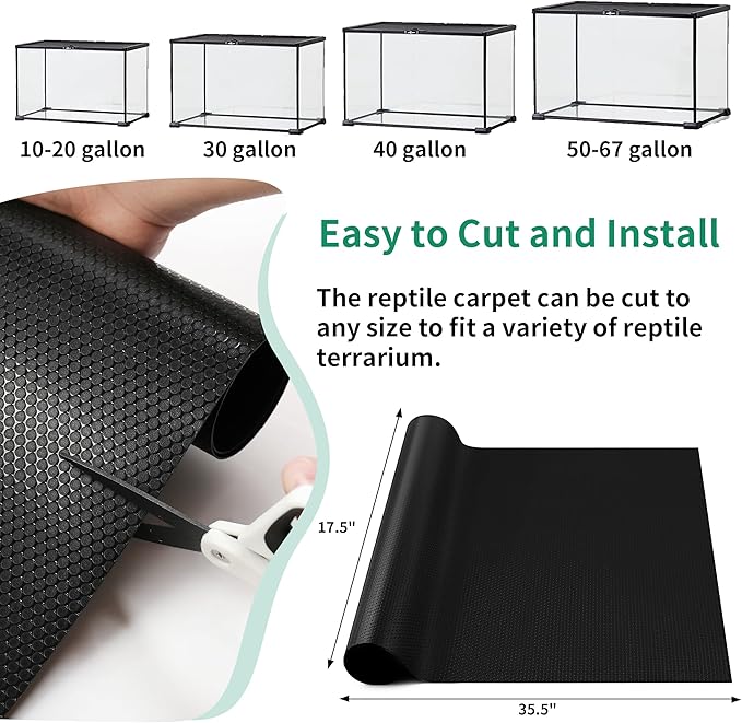 Bearded Dragon Tank Accessories, Reptile Mat, Reptile Terrarium Substrate Liner for Leopard Gecko, Lizard, Snake, Tortoise, Iguana Non-Adhesive Reptile Flooring (18"x36" Black)