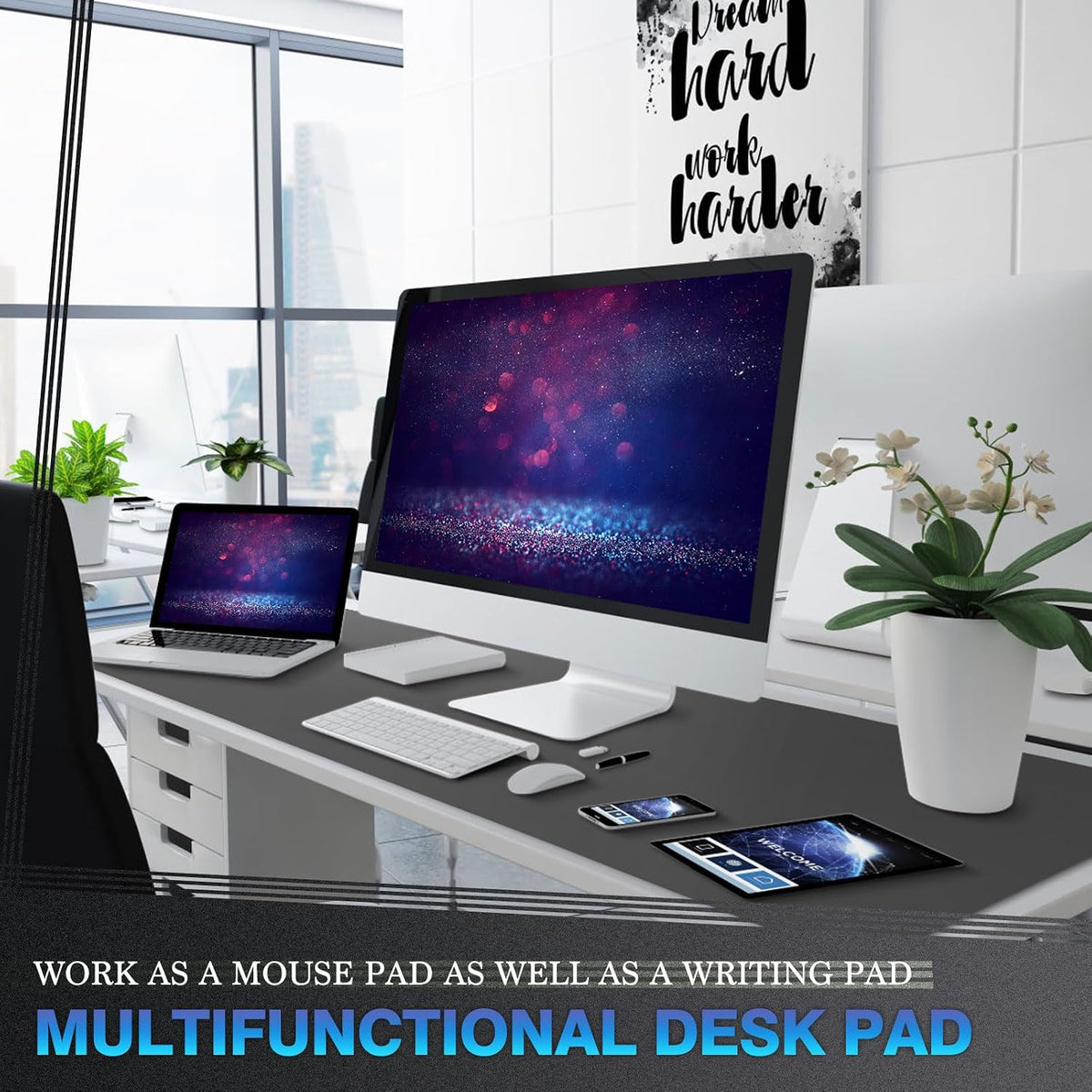 K KNODEL Extra Large Desk Mat, Leather Mouse Pad (47.2"x23.6", Dark Gray)