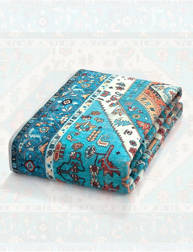 SERISSA Boho Washable Runner Rug, 2x5 Rug Runner Non-Slip Vintage Blue Hallway