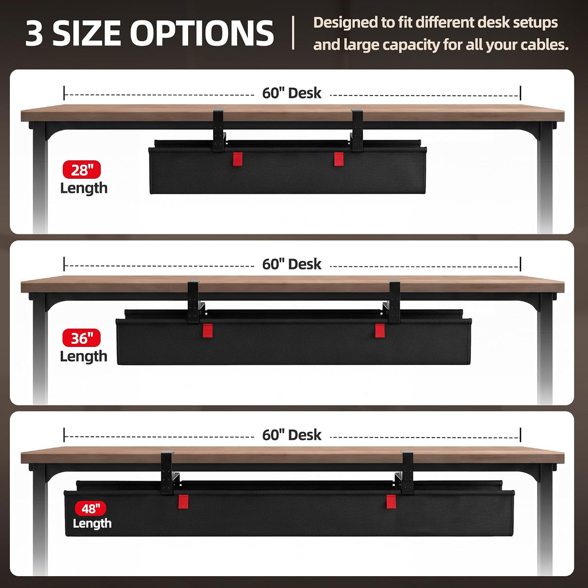 48 Inch Under Desk Cable Management Tray No Drill Desk Cord Management Organization, Large-Capacity Cable Organizer for Home and Office Work Accessories