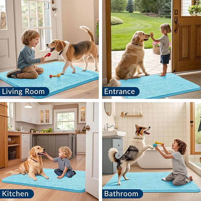 Smiry Dog Door Mat for Muddy Paws 36x24, Absorbent Dirt Trapper, Non-Slip