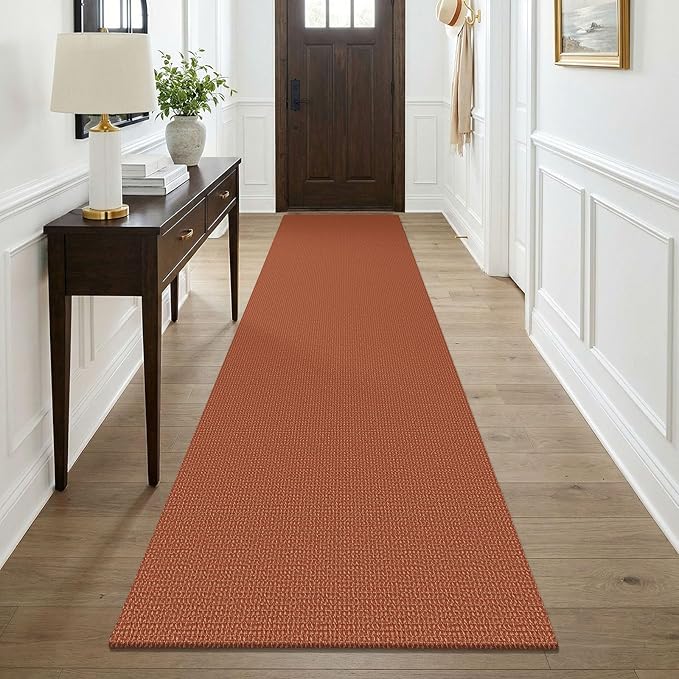 KOZYFLY Orange Runners for Hallway 3x9, Wide Washable Runner Rug, Woven Non