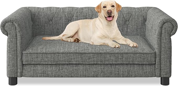 Dog Couch for Large Dogs, Elevated Durable Pet Sofa Bed, 24" W Comfortable Modern and Stylish Dog Sofa Couch with Dry Cleanable Fabric, Furniture for Medium & Large Breed (Light Grey)
