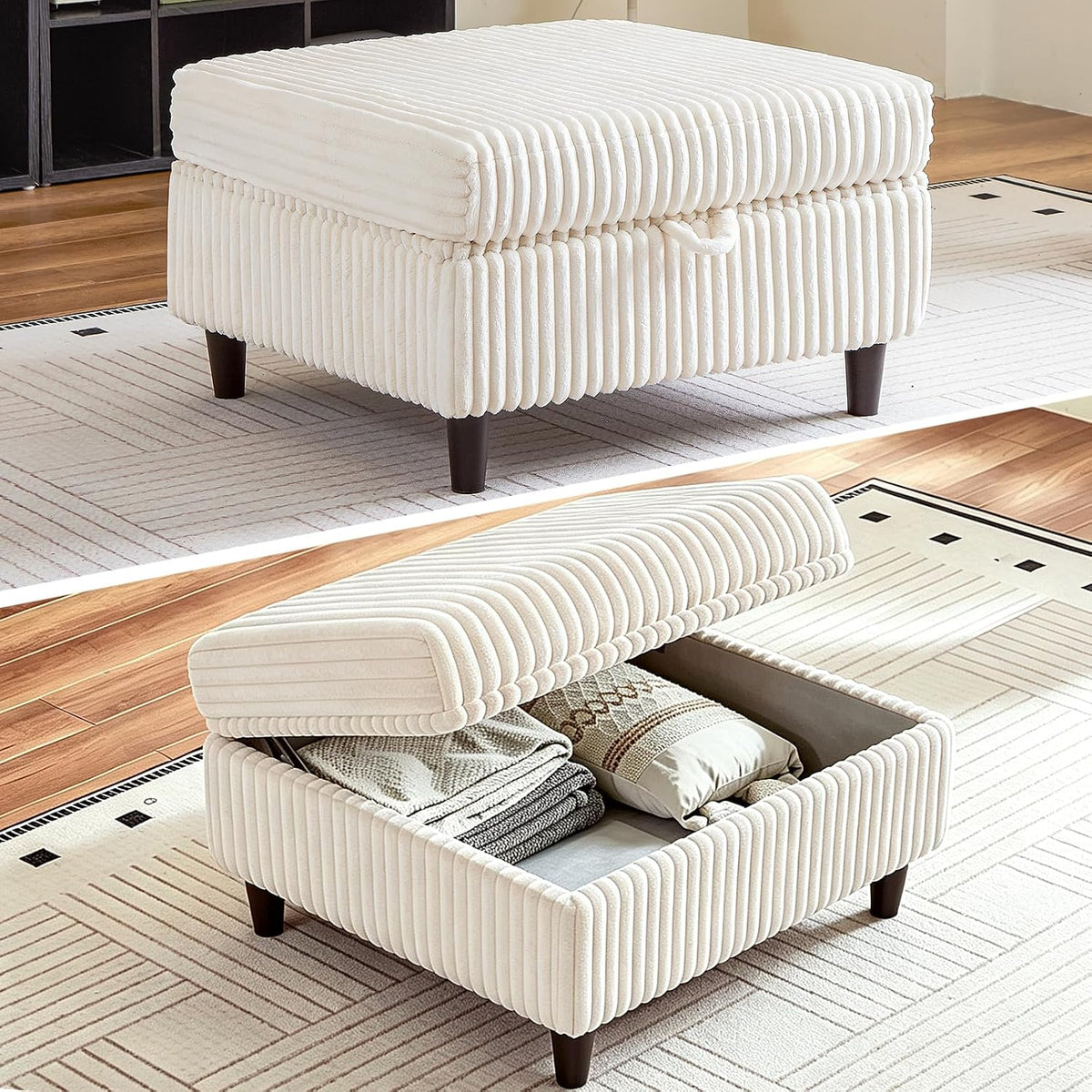 Modern Ottoman with Storage for Modular Sectional Sofa, Beige