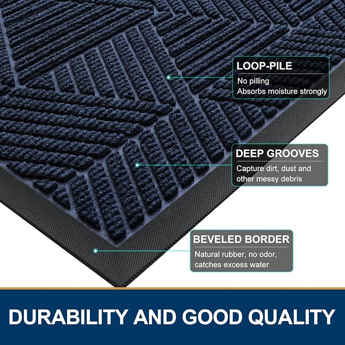 Smiry Front Door Mat Outside Entrance, Heavy Duty Sturdy Natural Rubber Doormat