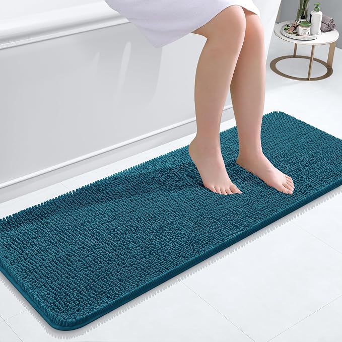 OLANLY Bathroom Runner Rugs 47x17, Soft Absorbent Chenille Bath Rugs, Rubber