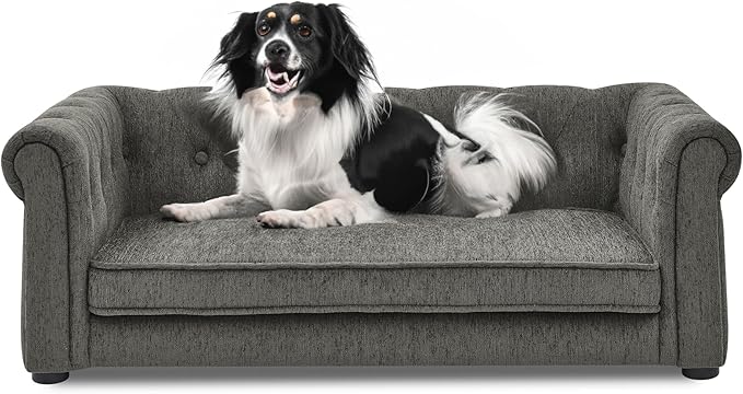Elegant Rectangle Pet Bed for Medium and Large Dogs, Durable Elevated Dog Sofa Bed, Comfortable Dog Couch, Modern and Stylish Dog Sofa for Large Dogs,Dark Grey