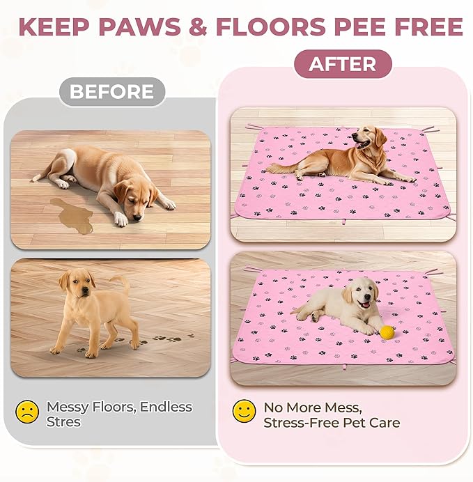 Fostanfly Washable Pee Pads for Dogs, 2 Pack Large 31"x36" Ultra-Absorbent and Leak-Proof Non-Slip Reusable Potty Training Pads for Dogs, Cats, Puppy, Potty of Add 8 Lanyards, Pink
