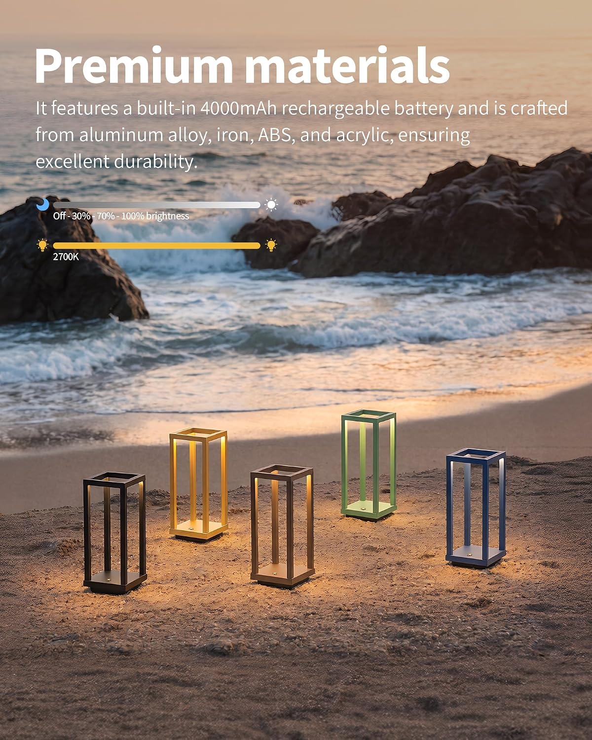 PUSU Cordless Waterproof Table Lamps, Black Outdoor Rechargeable Desk Lamp