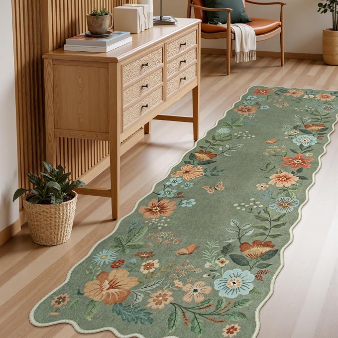 Lahome Floral Washable Runner Rug, Boho Ultra-Thin Kitchen Runners