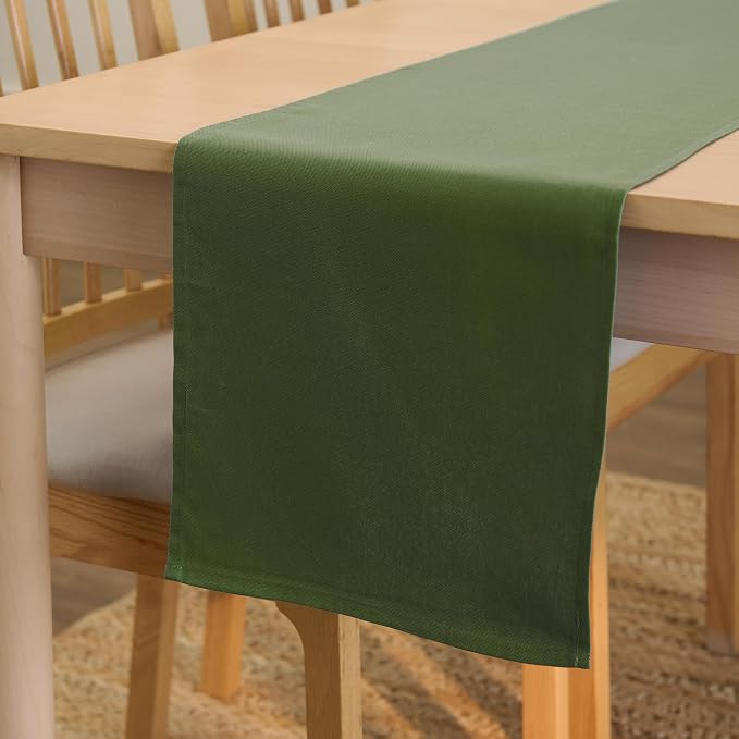 Encasa XO Table Runner, Cotton Canvas Dining Runner 13"x104" | Leaf Green