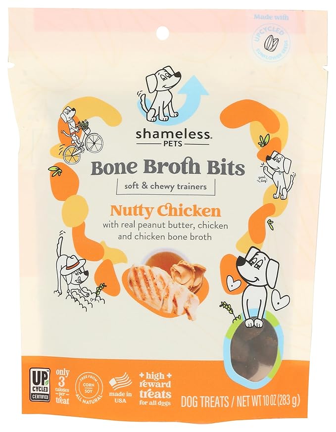 Shameless Pets, Dog Treats Bone Broth Bits Nutty Chicken, 10 Ounce