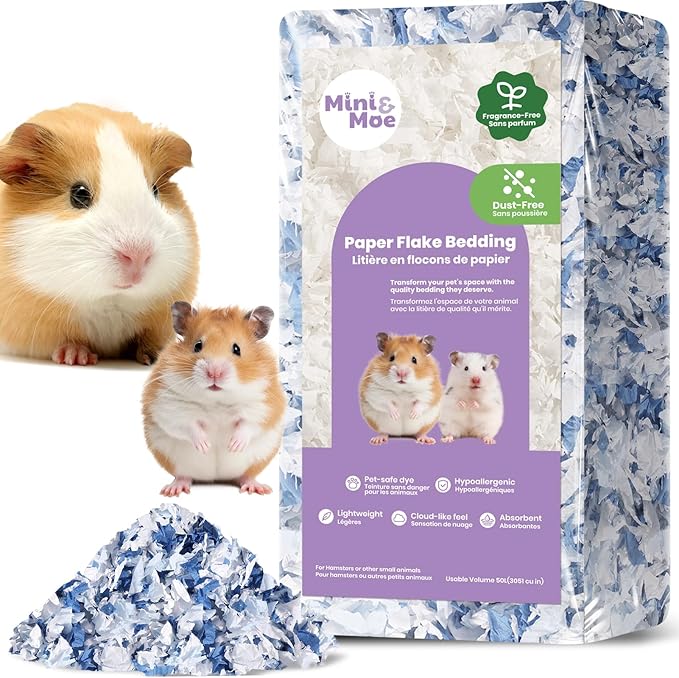mini&moe Hamster Bedding 25 Liters: Dust-Free and Odor Control Moisture Absorbent Natural Paper Small Pet Bedding - for Guinea Pigs, Hamsters, Rabbits, and Small Animal