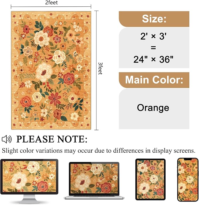 DUKINO 2x3 Rugs for Entryway, Floral Indoor Washable Door Mat, Non Slip Boho