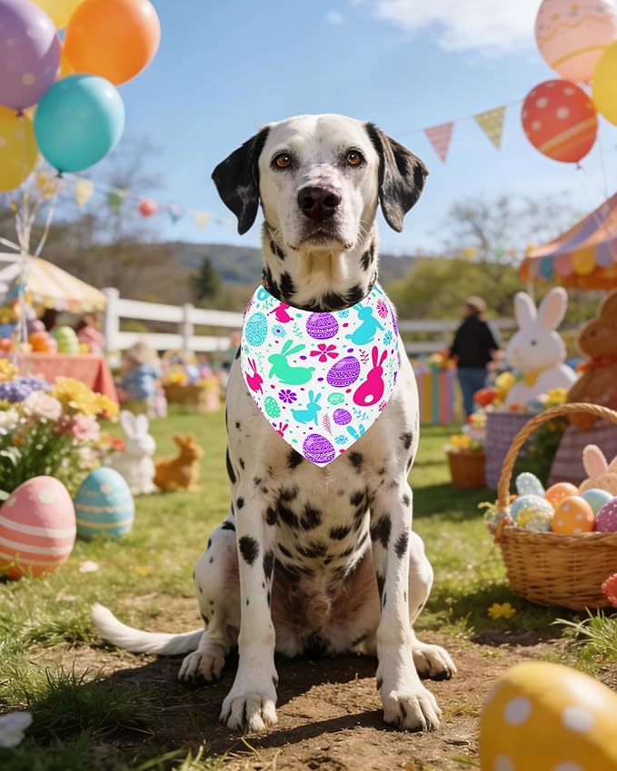 PET SHOW 50 Pack Easter Dog Bandanas Bulk for Extra Large XL Dogs Washable Adjustable Pet Scarf Triangle Bibs for Dogs Green Yellow Purple Decorative Grooming Accessories