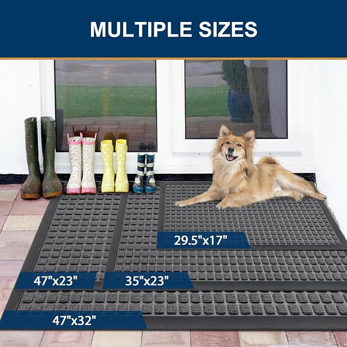 Smiry Front Door Mat Outside Entrance, Heavy Duty Natural Rubber Doormat