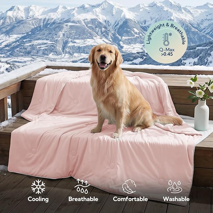 Soulbond Cooling Blanket for Large Dogs - Q-MAX>0.45, Washable Cool Pet Cats Throw Blanket for Hot Weather, Self-Cooling Soft Dog Mat for Bed Crates Couch Sofa Cars(40"x50", Pink)