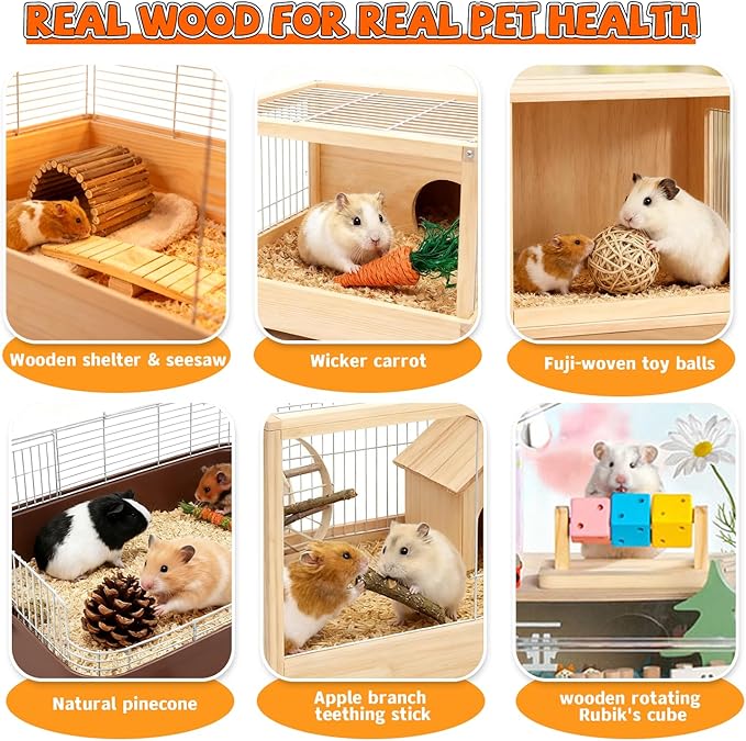Rabbit Toys Bunny chew/Guinea Pig Toys Natural Timothy Hay Sticks Apple Wood Sticks Handmade for Guinea Pig Hamster Rat Chinchilla (TOY-1-18)