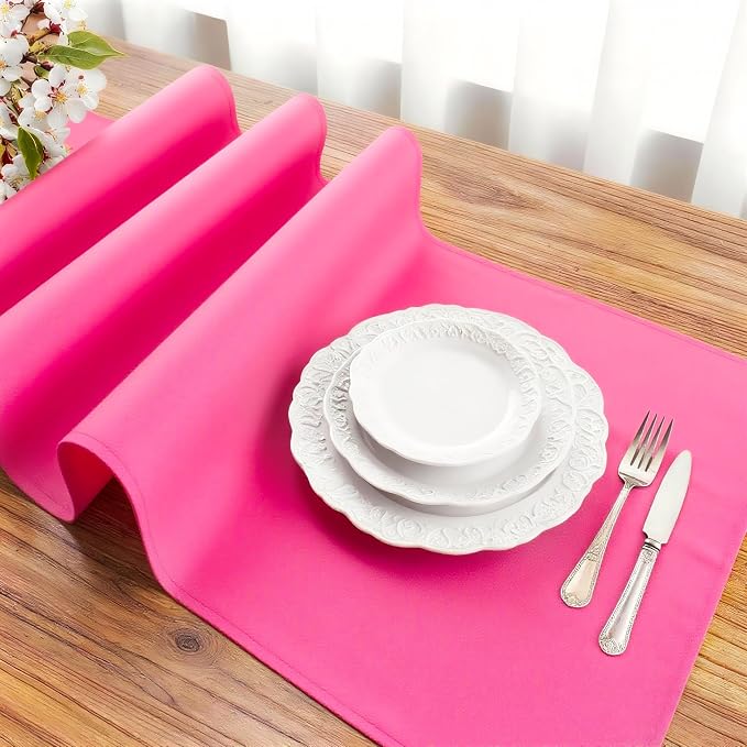 FOLINS&HOME Hot Pink Waterproof Decorative Table Runner 36 Inches Long | 210GSM