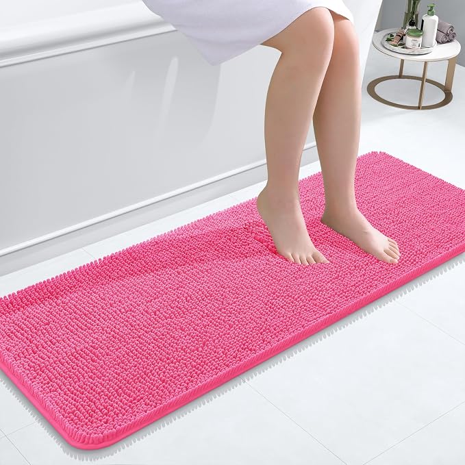 OLANLY Bathroom Runner Rugs 47x17, Soft Absorbent Chenille Bath Rugs, Rubber