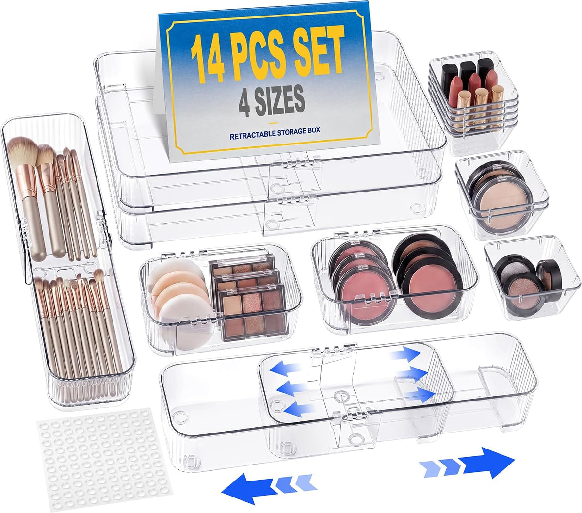 Aneco 14Pcs Extendable Drawer Organizer 4-Size Expandable Drawer Organizer