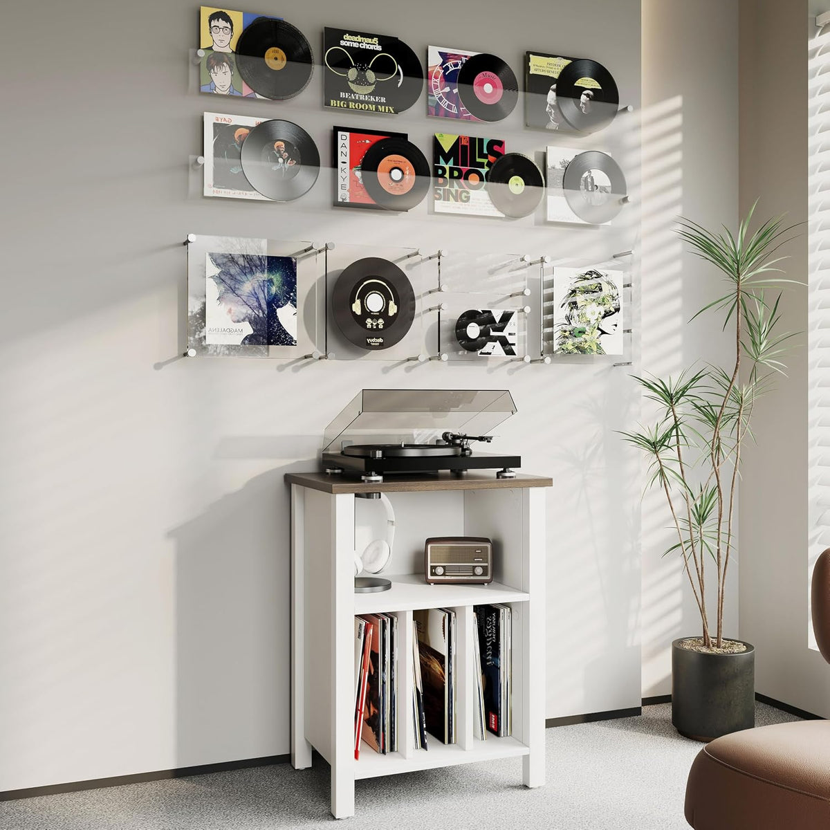 Record Player Stand | Vinyl TurntableTable Holds up to 130 Albums White