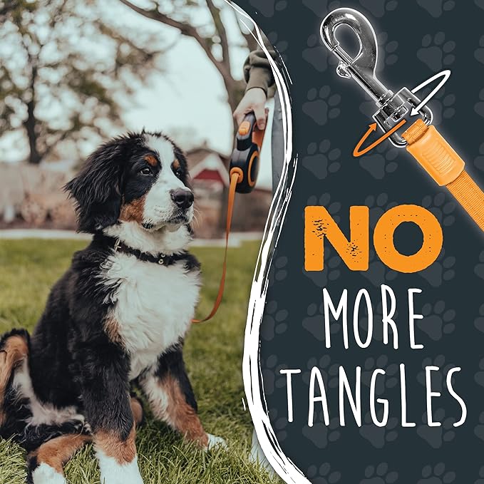Mighty Paw Retractable Dog Leash 2.0 - Auto-Locking Button for The Control When You Need - Stainless Steel Coil for Smooth Retraction - Super Reflective Ring for Nighttime Visibility - No More Tangle