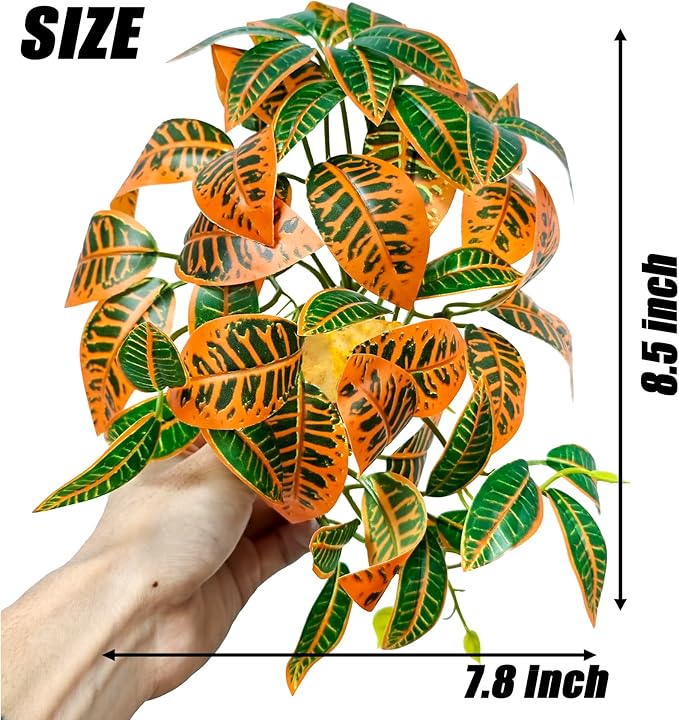 Woyrise Reptile Plants for Terrarium Decor, Ball Python Tank Accessories fit Bearded Dragon Crested Leopard Gecko Lizard Chameleon Snake Frog Tortoise Hermit Crab - Fake Codiaeum Variegatum