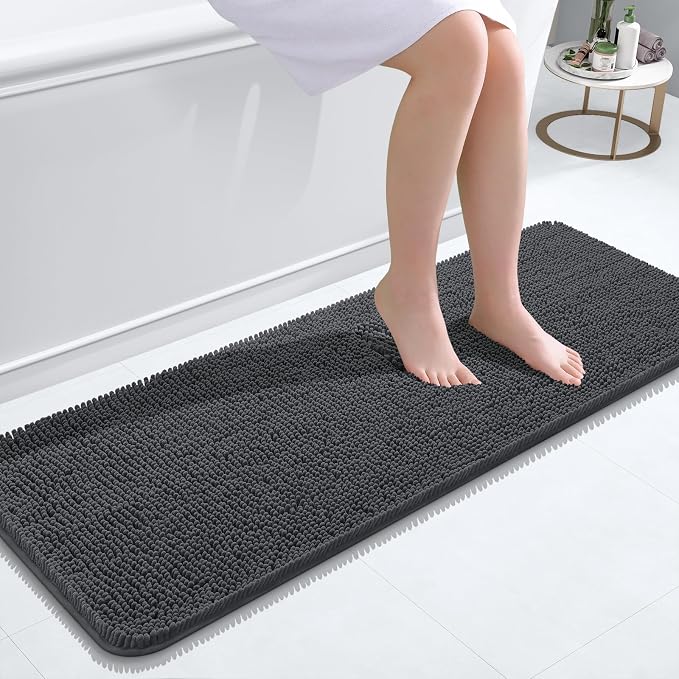 OLANLY Bathroom Runner Rugs 47x17, Soft Absorbent Chenille Bath Rugs, Rubber
