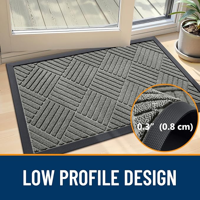 OLANLY Front Door Mat Outside Entrance 33x21, Heavy Duty Sturdy Natural Rubber