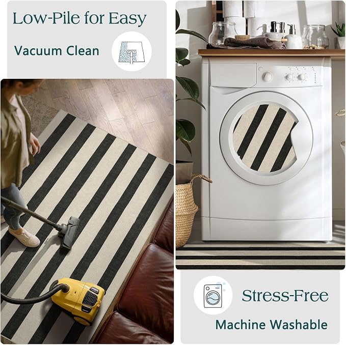 Black and White Striped Outdoor Rug
