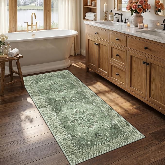 RELEANY Area Rugs Runner 2'6"x5' Washable Non-Slip, Floral Vintage Distress