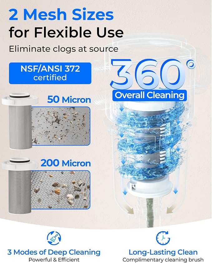 Waterdrop Spin Down Sediment Filter, 50/200 Micron Reusable Whole House Water