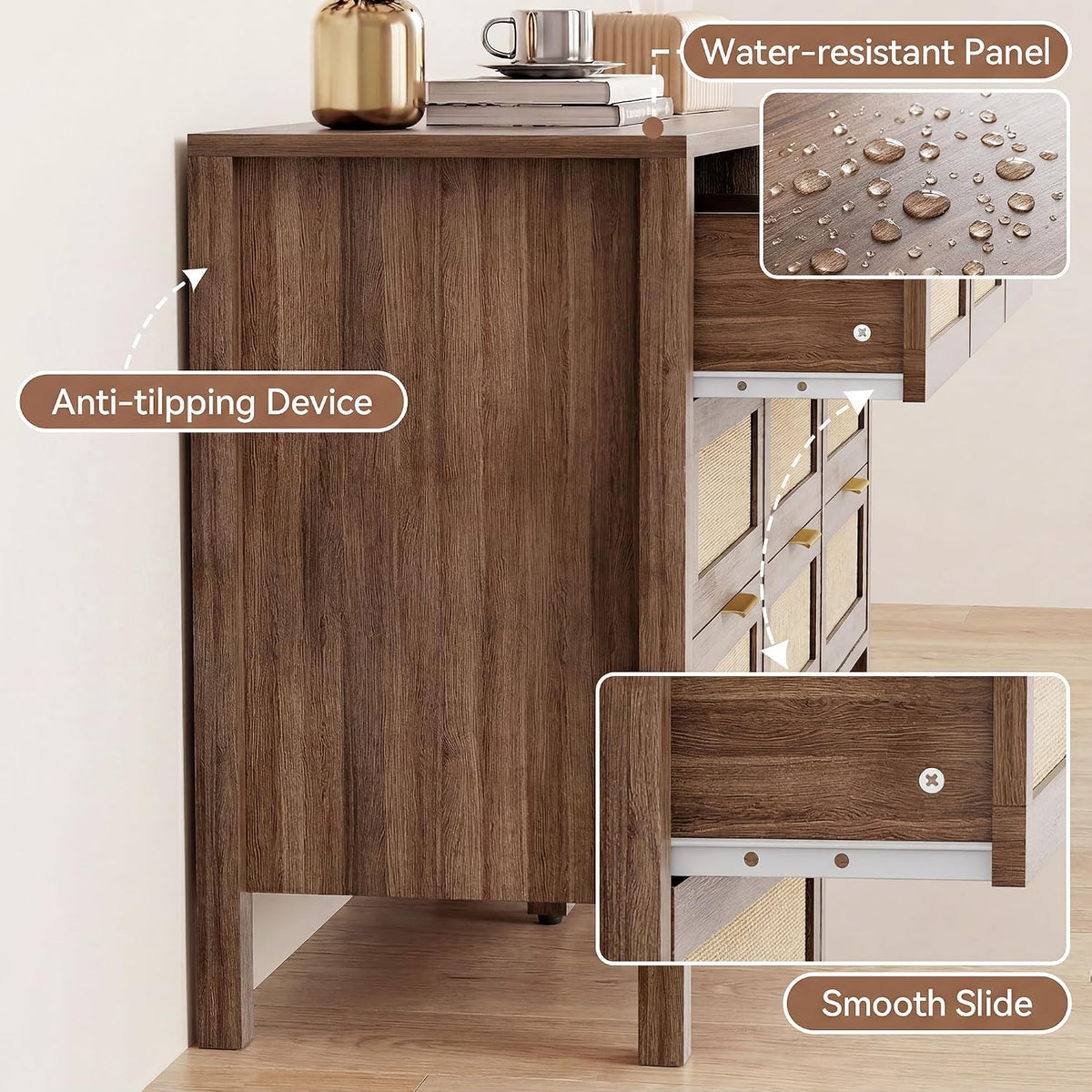 9 Drawer Double Dresser,Wood Dresser,Modern Wooden Storage Cabinet,Chest of Drawers for Bedroom, Living Room, Entryway (Brown-9 Drawer)