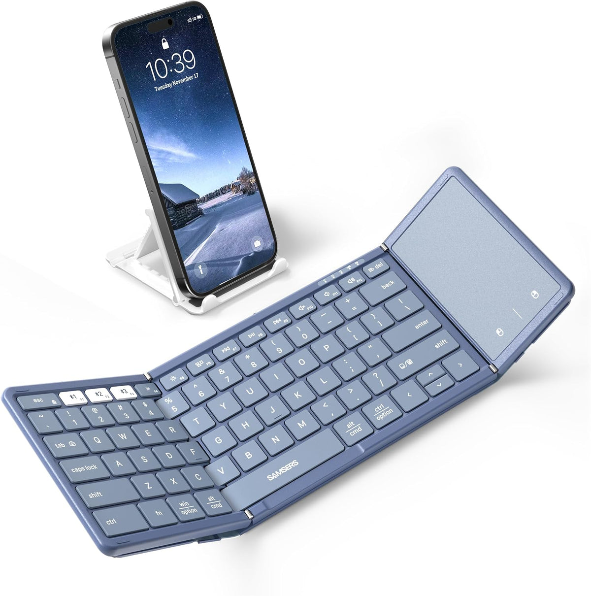 Samsers Full-Size Foldable Bluetooth Keyboard with Large Touchpad, Blue