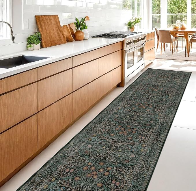 Dark Green Washable 3x20 Extra Long Runner Rug