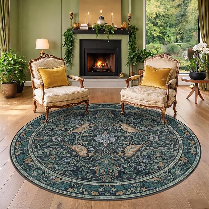 Washable Round Area Rug 6ft for Living Room, Soft Round Carpet Non-Slip