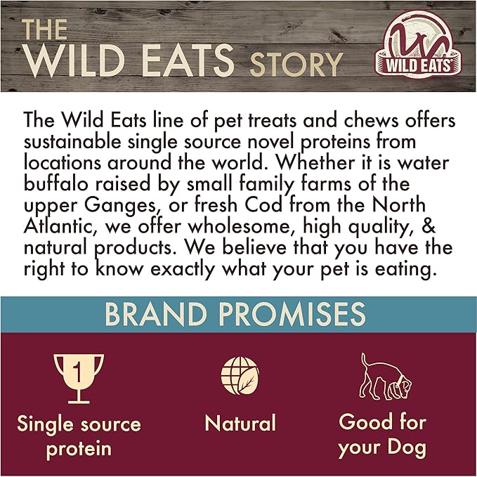 Wild Eats Water Buffalo All Natural Dusted Ear Dog Chews, Single Ingredient Treat - 20 Count (Grain Free Treats - Great Alternative to Pig Ears, Cow Ears, Bones & Rawhides for Dogs)